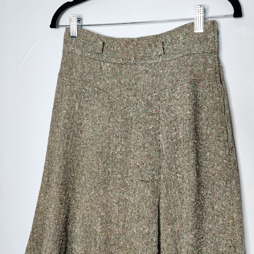 Vtg French Donegal Wool Blend Tweed A-line Flouncy Midi Skirt Small Academia 70s - Picture 3 of 12